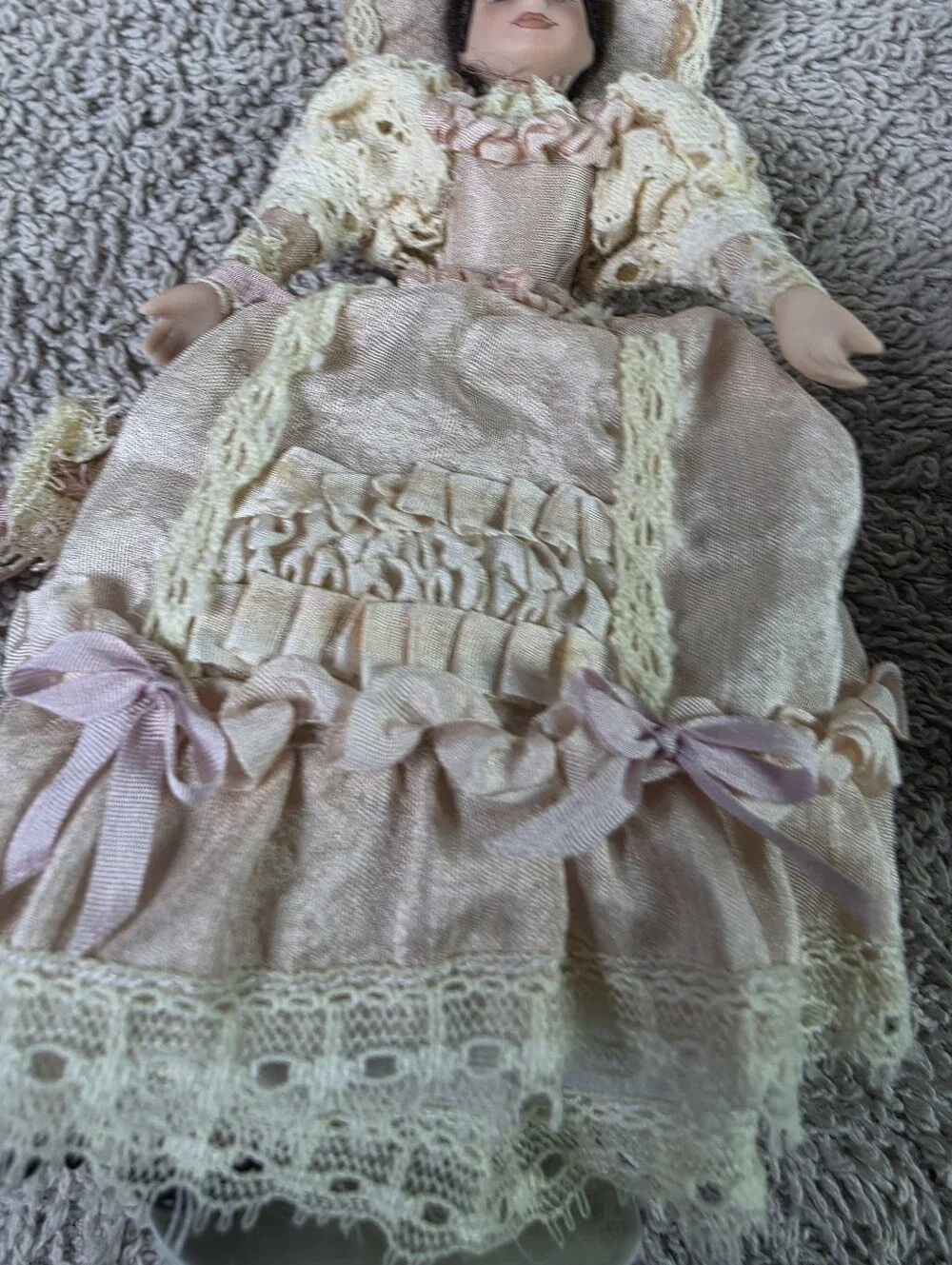 Decorative Porcelain Doll - Pink, Navy & Mauve Victorian Style Set